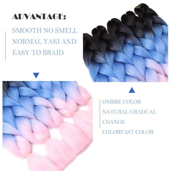 5 packs of Black blue pink ombré braiding hair NWT